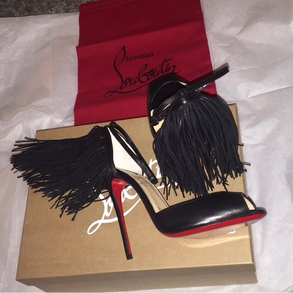 Christian Louboutin Heel Shoes Size 7 Black Leather Fringe NWT - Picture 4 of 7